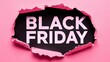 © Oleksandr - A pink-themed Black Friday promotion event, creating a captivating visual statement with text that appears to be emerging from a torn background, creating anticipation.