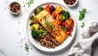 © Aurelien - Vue de dessus d'un repas équilibré : filet de saumon grillé, quinoa, brocolis et légumes rôtis, pour une alimentation saine