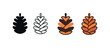 © Svetanych - Vector icon pine cone autumn same pose same proportions four styles black solid glyph outline minimal flat multicolor filled cartoon flat shaded.