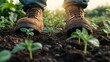 © ORG - Gardening action in a fertile field boots on soil nature photography bright morning light close-up view sustainable practices