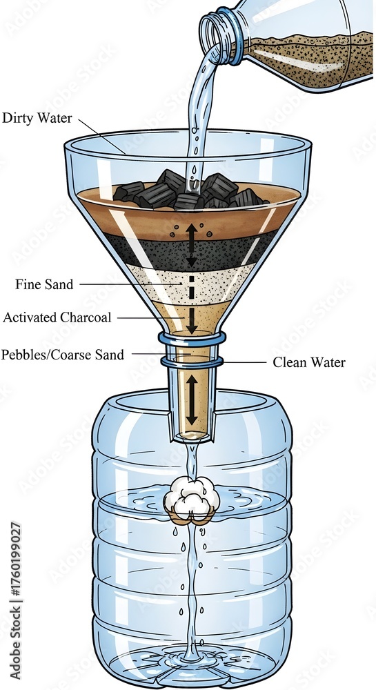 DIY Water Filter Diagram Showing Layers of Sand and Charcoal for ...