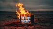 © Encep - Burning Television Set in a Desert Landscape - A Symbol of Media Critique.