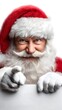 © Vibe Stock - Christmas santa claus pointing blank advertising banner of perfection, visual, holding