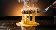 © ramenguy - Cheesy burger patty lifted from hot griddle by spatula with dripping melted cheese and rising steam