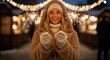 © PrabuanaAndika - Happy young woman holding bright sparklers at a festive winter market