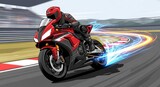 Dynamic Shot of a Red Sport Motorcycle Racing on a Track with Speed Trails.