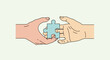 © helllo - Hands exchanging a puzzle piece illustrating teamwork and collaboration concept