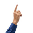 © Shanza - Man's hand pointing index finger up, making selection gesture or indicating number one. isolated PNG with Transparent Background
