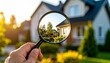 © Stefan Schurr - hand holds a magnifying glass aimed at a luxury private house in the suburbs