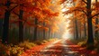 © VD - Stunning autumn foliage along a sun-drenched forest path inspires peaceful walks and vibrant seasonal campaigns showcasing nature's beauty