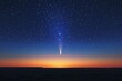 © Margarita Ratatosk - Bright comet with a long tail streaking across a starry night sky during twilight. Space exploration concept for astronomy and science.
