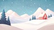 © SilentSmog - A beautiful snowy winter landscape with snow-covered mountains, evergreen trees, and a cozy house nestled in the valley under a starry sky.