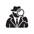 © Vector IMG - Detective in hat and coat using magnifying glass for crime scene investigation and searching for clue representing mystery and forensic analysis