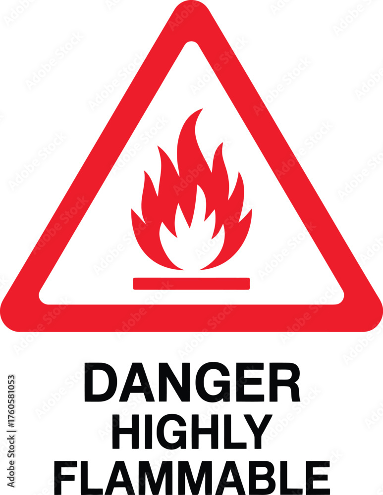 Red and White Highly Red Danger Highly Flammable Warning Vector Sign ...