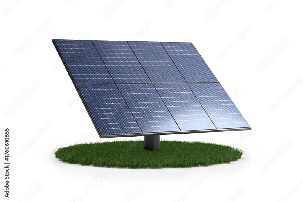 Modern solar panel on metal stand isolated on a transparent background ...