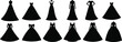 © Biplob Creatives - Dress silhouettes, formal gown icons, fashion design, black illustration, neckline variety, skirt shape, evening wear, stylish attire, wardrobe inspiration, elegant pose