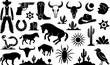 © SHAH NIPU - Wild west silhouette collection cowboy horses buffalo cactus sun cowboy hat revolver sheriff badge vector