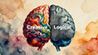© Iris - Illustration of a human brain divided into creative and logical hemispheres with colorful and patterned designs