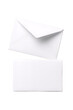 © UniStock Studio - Two blank white business envelopes, showing both the front and back flap, ideal for mockup, mail, invitation, or correspondence design templates.