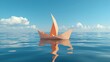 © NAJMI - orange pastel paper sailboat in the sea