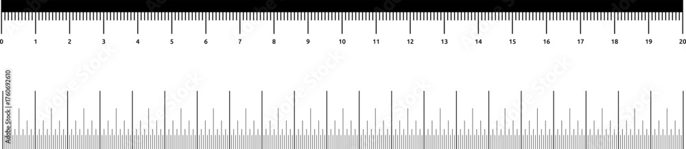 Ruler scale with markings and numbers in Inch centimeters and ...