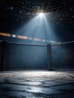 © Johannes - empty mma octagon cage under bright lights in dark arenachainlink enclosure and dramatic spotlight evoke tension anticipation and symbolic combat in professional fight setting