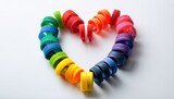 Colorful Silicone Bracelets Arranged In Heart Shape On White Background