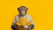 © retrostudio - A chimpanzee hosting a banana based cooking competition show, wearing a golden apron