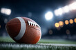 © Olha Havelia - 3d american football on grass field under bright stadium lights, energy, motion blur, night atmosphere, realistic materials,