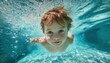 © Andrii - Cute Kid Boy Swimming Underwater In The Swimming Pool - A Delightful Scene Of A Child Enjoying A Dip.