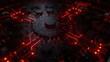© tracerkamu - Futuristic glowing red circuit board with intricate details and central processing unit.