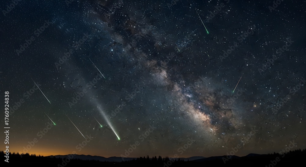 Vast expanse of the Milky Way galaxy illuminated by a meteor shower ...
