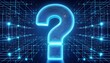 © April - glowing blue large question mark digital network design abstract concept symbolizes inquiry problem solving technology innovation digital future