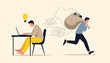 © MdHumayn - Man stealing ideas from another man working on laptop, concept of intellectual property theft and idea piracy