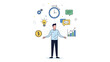 © Itbar - Person multitasking with business icons flat vector illustration representing time management and efficiency isolated on white background