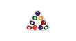 © wong - Rack of colorful billiard balls arranged in a triangular formation.