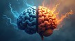 © Alex Pios - A brain split into two – one half chaotic and stormy, the other calm and colorful, symbolizing the balance of mental health