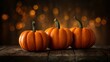 © R - Rustic halloween charm: pumpkin displays in glistening bokeh. Movie artwork. Vivid seasonal pumpkins on wood, enveloped by bokeh warmth. Drama poster. Film poster.