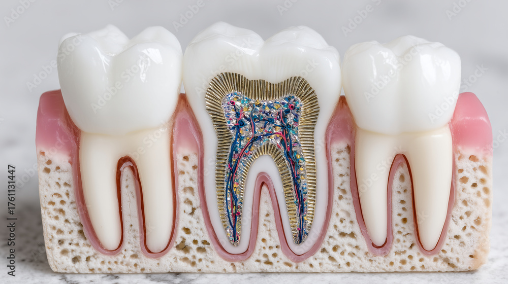 Highly detailed dental implant cross-section showing internal structure ...