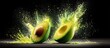 © Dw - Two avocado halves explode with vibrant green liquid and powder.