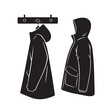 © Natural vibes - Black silhouette of two hooded parkas one hanging on a wall hook and one standing jacket hooded jacket