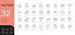 © icon - Factory and manufacturing line icon set. Thin line vector symbols for production, automation, and supply chain. Includes robotics and smart factory icons.