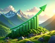 © Berkah4 - Green graph chart rises against a mountain backdrop