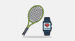 © Atta - Tennis racket and smart watch sport and technology concept healthy lifestyle and fitness tracking modern gadgets for active people