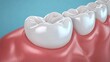 © Chaikit - medical illustration of gum loss on front teeth, enamel exposed, gums slightly inflamed, simple blue background, educational render