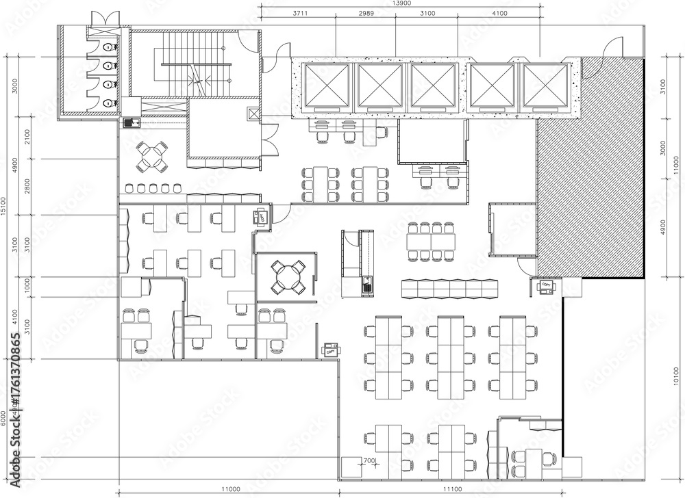 Stock-Illustration „2D Drawing Interior Design – Modern Office Layout ...