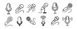 © Yanka - microphone icon doodle hand drawn set. Outline drawing microphone line clipart symbol collection