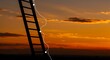 © baskoro - Ladder with lights reaching towards a vibrant sunset sky.
