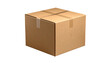 © gatot - An isolated, square cardboard box is sealed with clear tape against a stark black background