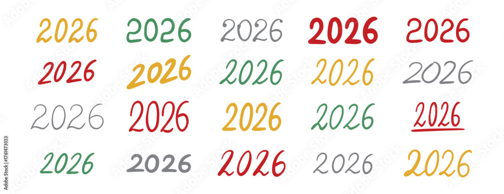hand drawn doodle 2026 lettering text designs various styles and colors ...